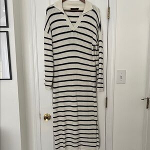 Striped Black and White Midi Dress